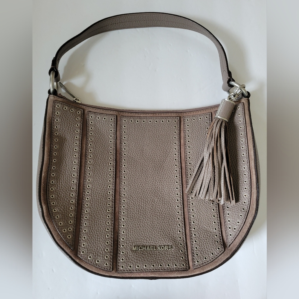Michael Kors Brooklyn Grommet Convertible Hobo Bag Brownish Gray Leather